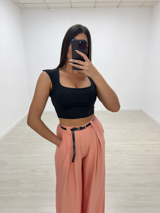 PANTALÓN WIDE LEG FLUIDO + CINTURÓN CORAL